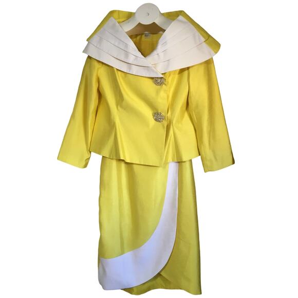 EY Signature Especially Yours 14 Women’s Yellow Lined Two Piece Skirt Set Suit - Picture 1 of 12